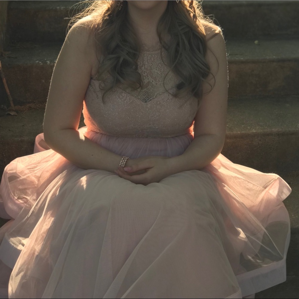 Light pink two piece prom dress